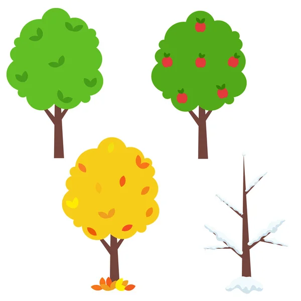Set Four Seasons Trees Spring Summer Autumn Winter Design Vector — Vetor de Stock
