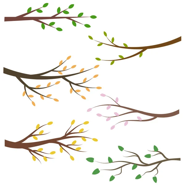 Set Tree Branches Green Yellow Orange Leaves Design Element Векторная Графика