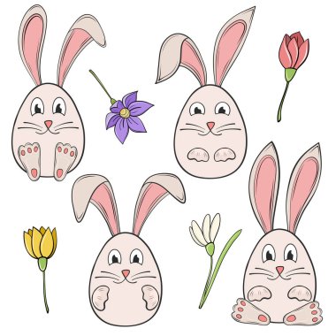 Güzel tavşan Paskalya yumurtaları. Kulakları ve patileri tatil kartı tasarımında.