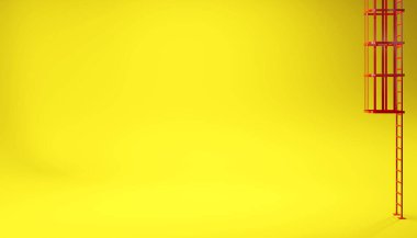 Kırmızı merdiven kafesi, sarı zemin üzerinde merdiven, arka plan, soyut, üç boyutlu çizim, üç boyutlu resim