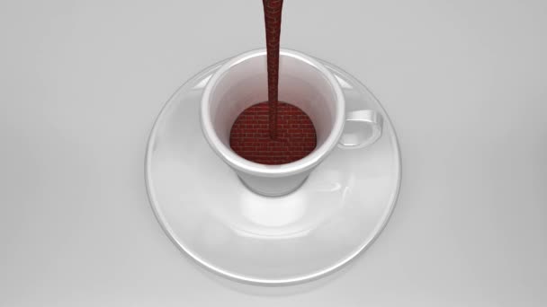 混合物でコーヒーカップを埋める 微コーヒーメタファー 3Dレンダリング 3Dイラスト — ストック動画