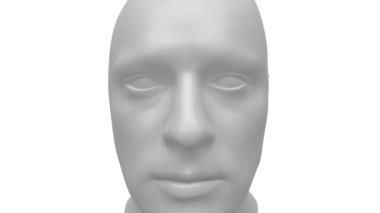 Beyaz arka planda üç boyutlu bir mankenin insan yüzüne genel bir bakış, izole edilmiş, alfa kanalı, 3D görüntüleme, 3D illüstrasyon