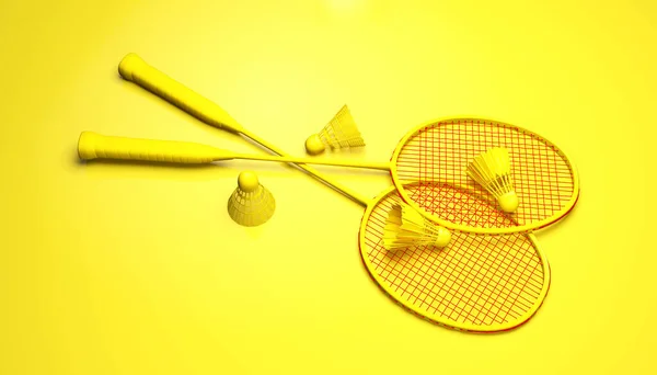Monochrome Bagminton Racket Yellow Background Rendering Illustration — стоковое фото