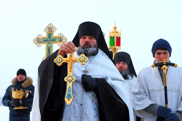 Public prayer on an orthodox holiday of the Epiphany — Stock Photo, Image