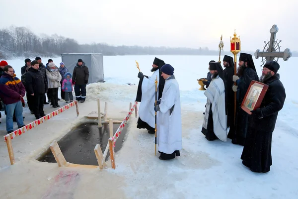 Public prayer on an orthodox holiday of the Epiphany — Stock Photo, Image