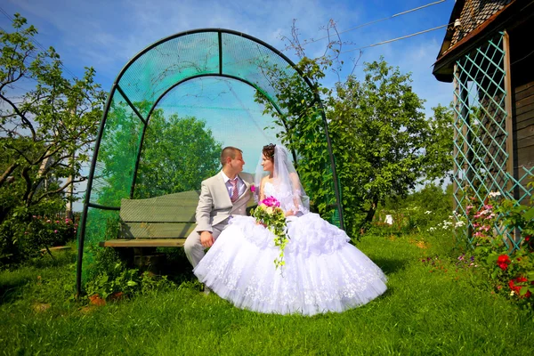 Brautpaar verliebt in den Hochzeitstag — Stockfoto