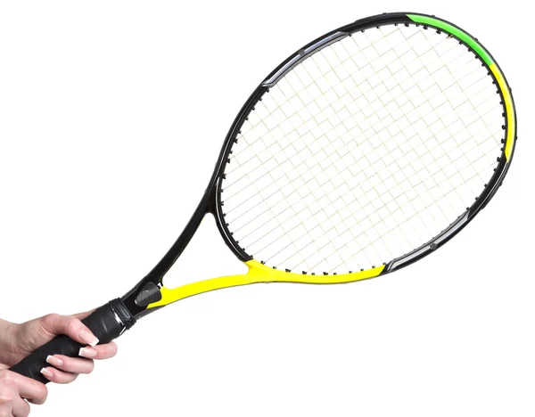 Tennis racket in a female hand — Stock Photo, Image