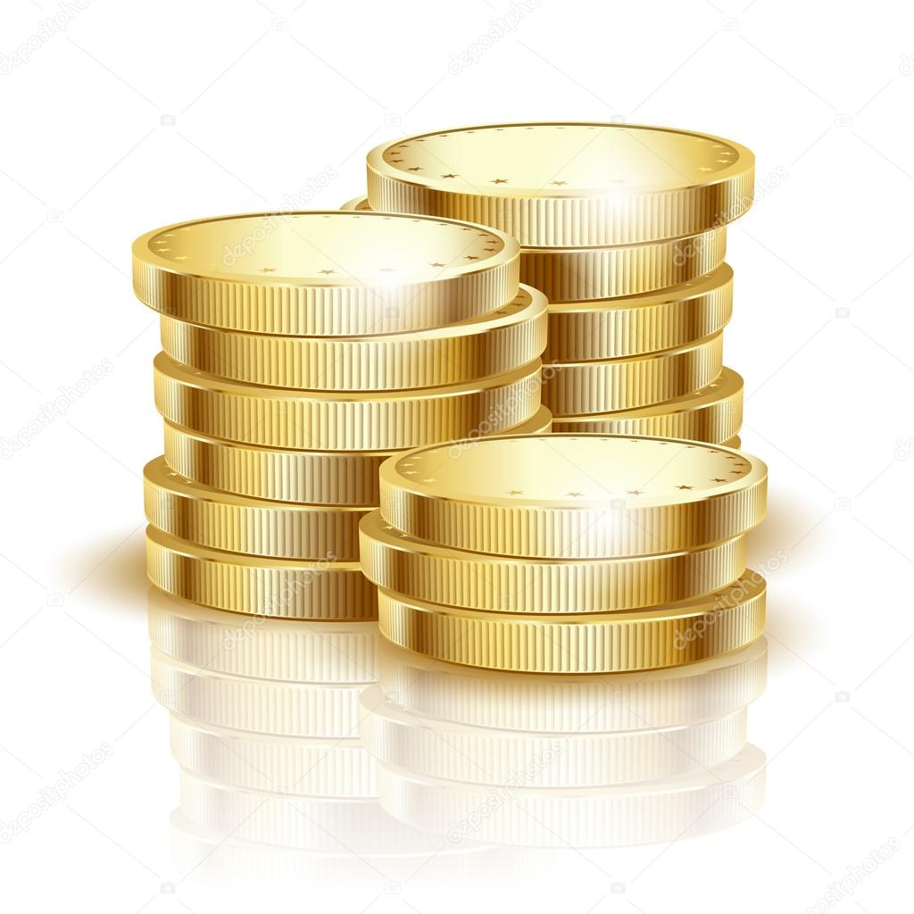 gold coins on a white
