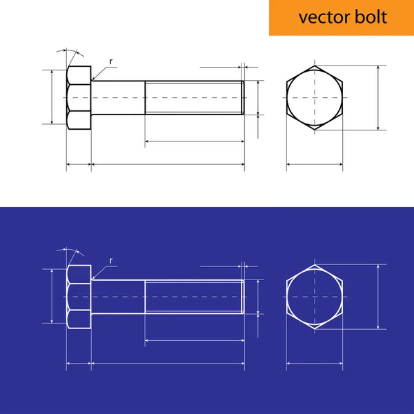 Desenho Técnico Parafuso Projeção Isolado Branco Azul — Vetor de Stock