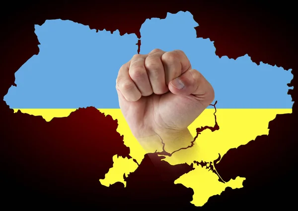 Символ Борьбы Свободу Кулак Фоне Флага Карты Украины — стоковое фото