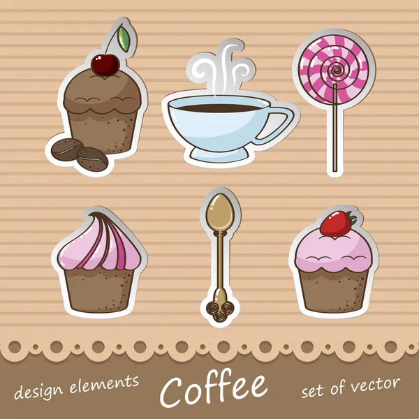 Set de pegatinas café — Archivo Imágenes Vectoriales