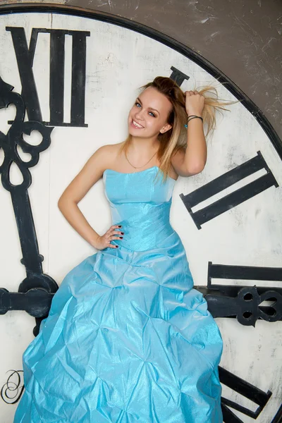 Young beautiful woman in blue wedding dress — Stock Photo, Image