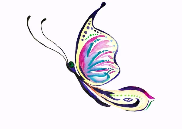 Schöner Aquarell Schmetterling Fliegt Isoliert — Stockfoto