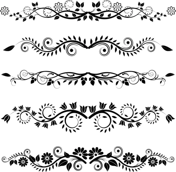 Fronteras y ornamentos florales — Vector de stock