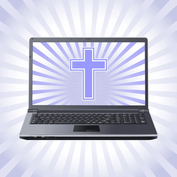 Kruis en laptop — Stockvector