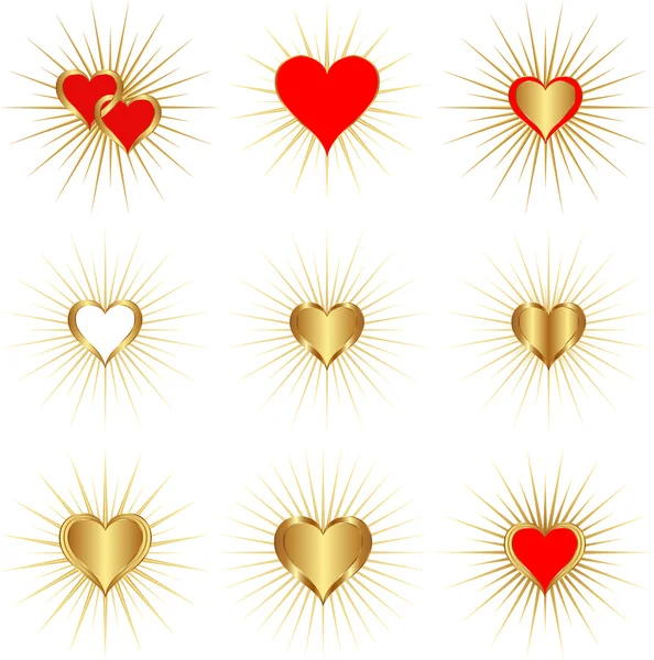 Gyllene hjärtan — Stock vektor