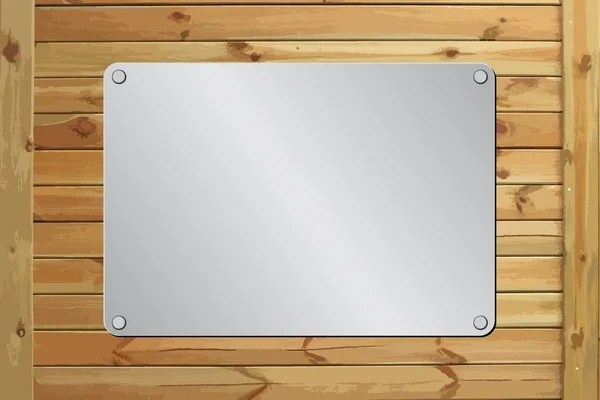 Placa Metal Ripas Madeira Fundo —  Vetores de Stock