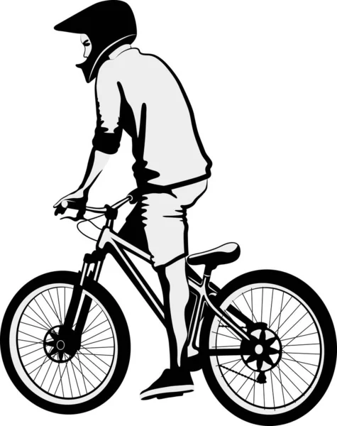 Man Mtb Cykel Svart Och Vitt Vektor Illustration — Stock vektor