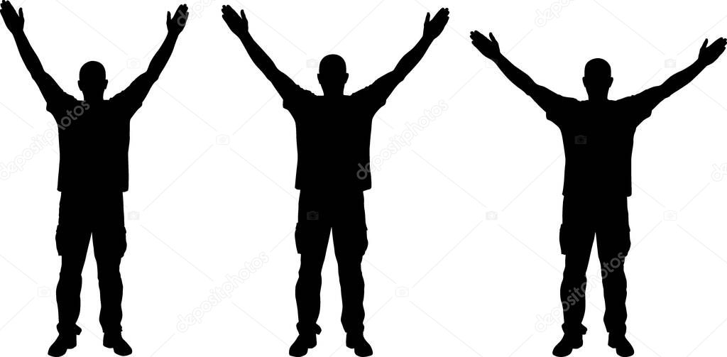 men with hands up silhouettes