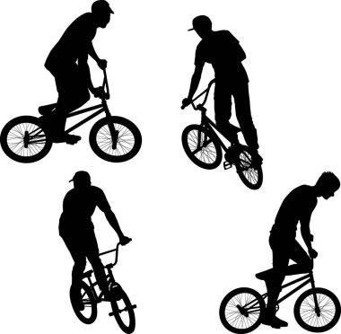 BMX sürücüleri siluetleri - vektör illüstrasyonu