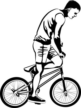 BMX motosikletçisi - siyah ve beyaz vektör illüstrasyonu