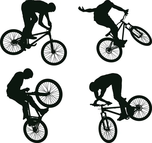 Man Riding Mtb Bike Silhouettes — Stock Vector