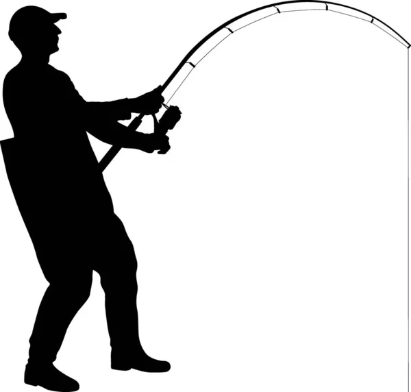 带钓竿的渔网钓鱼者 — 图库矢量图片