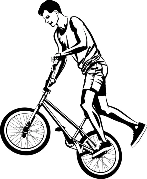 Ciclista Bmx Ilustración Vectorial Blanco Negro — Vector de stock