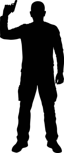 Standing Man Pistol Silhouette — Stockový vektor