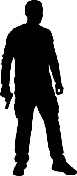 Man Holding Pistol Silhouette — Stock Vector