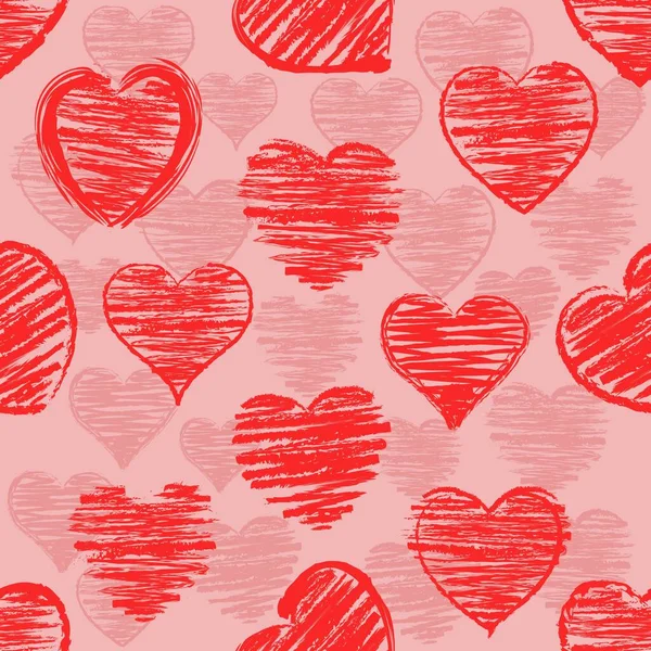 Background Hand Drawn Hearts Seamless Pattern — Stock Vector