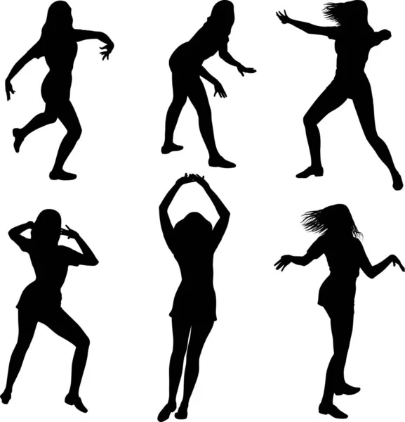 Set Dancing Woman Silhouettes —  Vetores de Stock