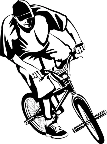 Bmx Ciclista Illustrazione Vettoriale Bianco Nero — Vettoriale Stock