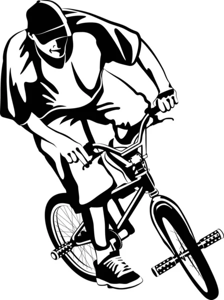 Bmx Cyclist Black White Vector Illustration — Stockový vektor