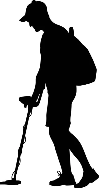 Man Use Metal Detector Vector Silhouette — Stock Vector