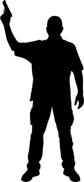 Silhouette Man Holding Hand Gun — Image vectorielle