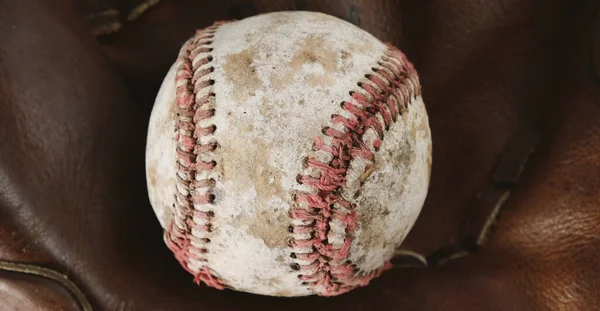 Stare Vintage Tekstury Skórzanego Baseballu Tradycyjnych Sportów Gry — Zdjęcie stockowe