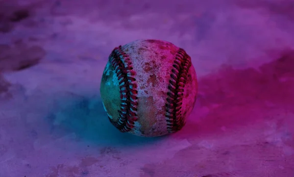 Old Baseball Ball Purple Gel Lights — Stock Photo, Image