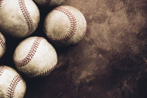 Vintage Baseballs Som Grupp Bollar För Bakgrund Begagnad Sportutrustning Spelet — Stockfoto