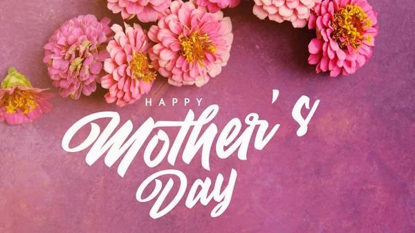 Happy Mothers day background with pink zinnia flowers