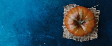 sonbahar sezonu için mavi desenli balkabağı dekorasyonu, üst görünüm