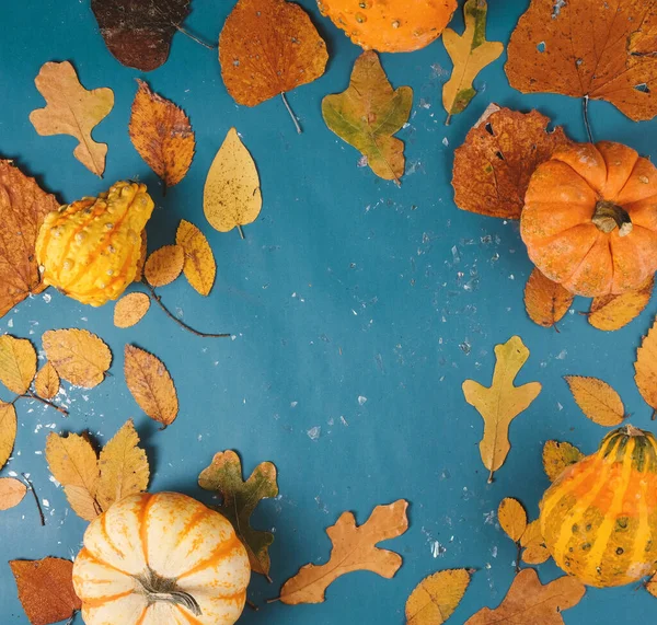 Herbst Hintergrund Mit Kürbissen Und Blättern Als Rahmen — Stockfoto