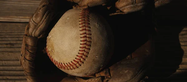 Old Baseball Glove Ball Closeup Sport Background — Zdjęcie stockowe