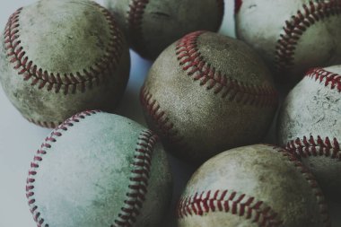 Close up shot of baseball balls, sport concept
