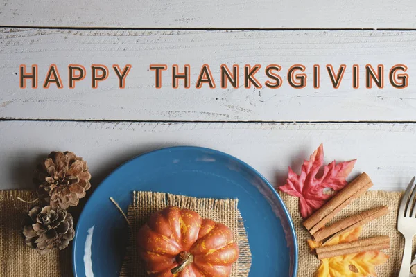 Giorno Del Ringraziamento Concetto Celebrazione Apparecchiare Tavola Autunnale Con Zucca — Foto Stock