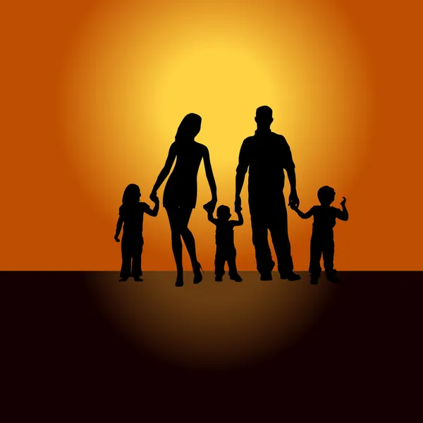 Familiensilhouette Mutter Vater Kind bei Sonnenuntergang. — Stockvektor