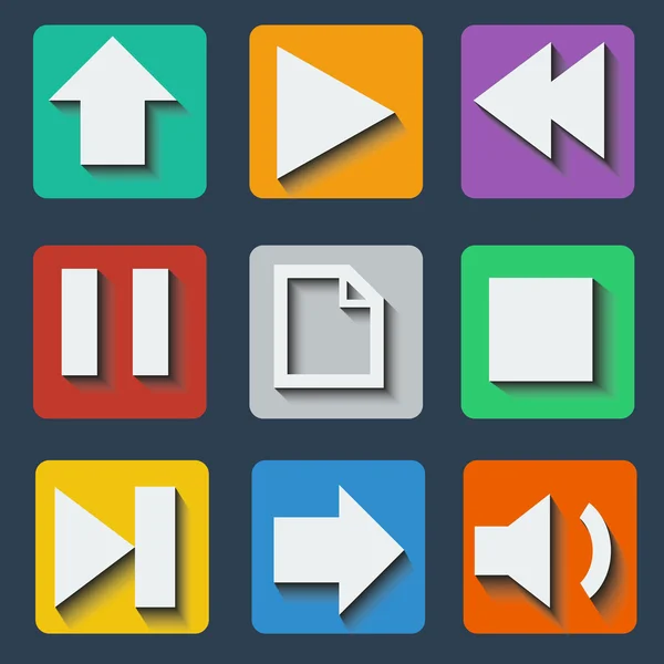 Conjunto de iconos de colores con sombra — Vector de stock