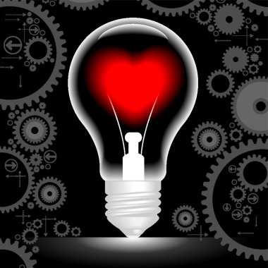 background gears with lamp and red heart clipart