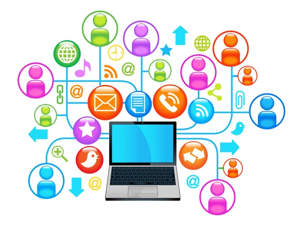Sieci społecznej laptopa — Wektor stockowy