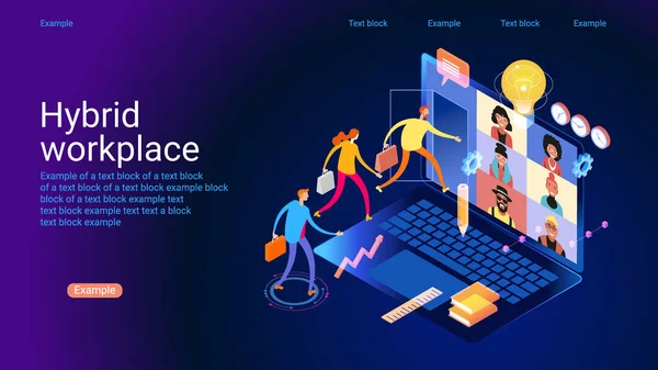 Tim Hybrid Dengan Pekerjaan Dari Rumah Atau Kantor - Stok Vektor